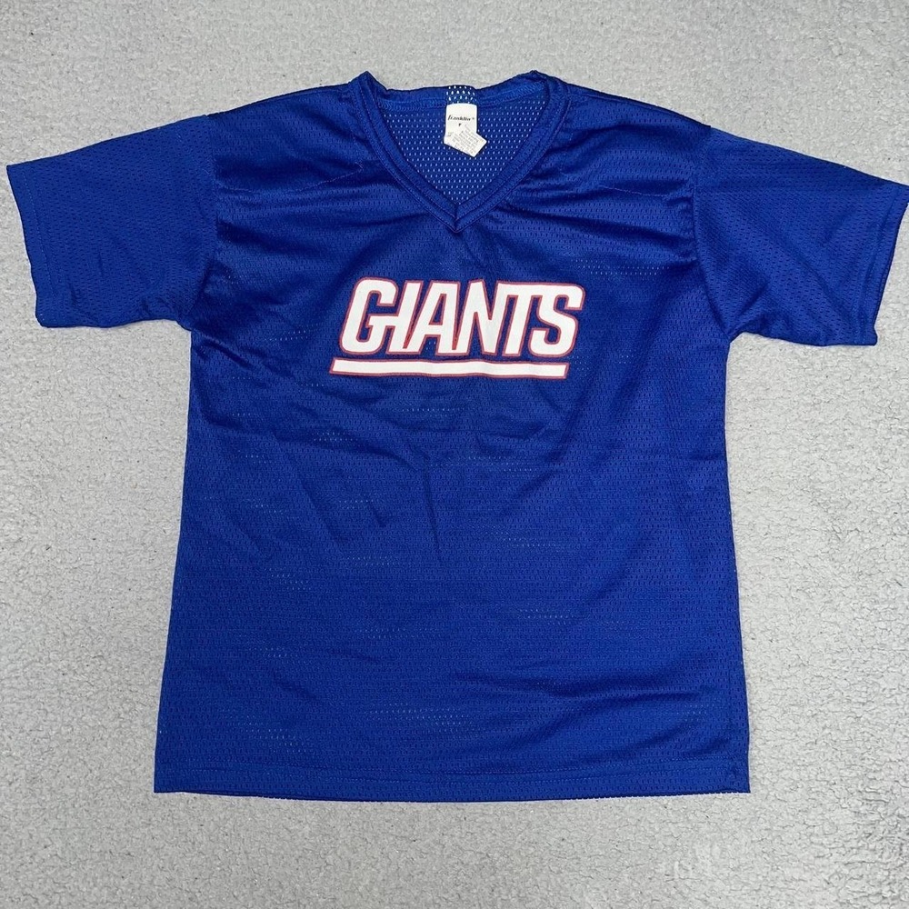 VTG Franklin New York Giants Jersey Men's Size M Blue Mesh V-Neck Football Tee‎